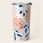 Floral Prints and Leaves, White, Coral and Navy Travel Mug Gallery Image 2