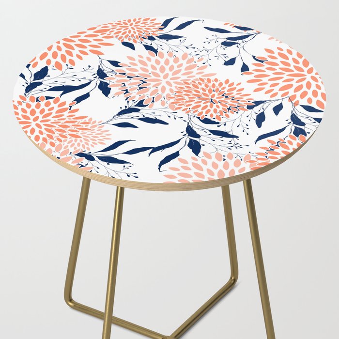 Floral Prints and Leaves, White, Coral and Navy Side Table Gallery Image 2