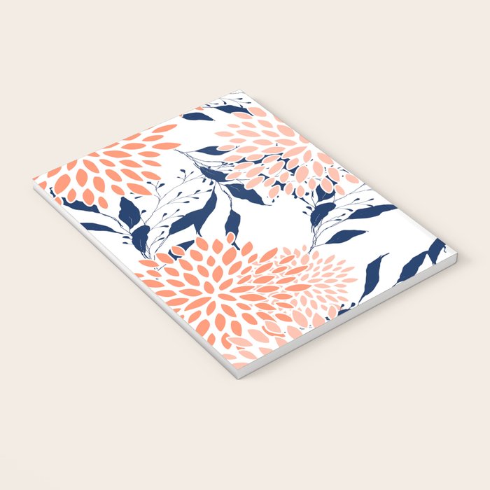 Floral Prints and Leaves, White, Coral and Navy Notebook Gallery Image 3