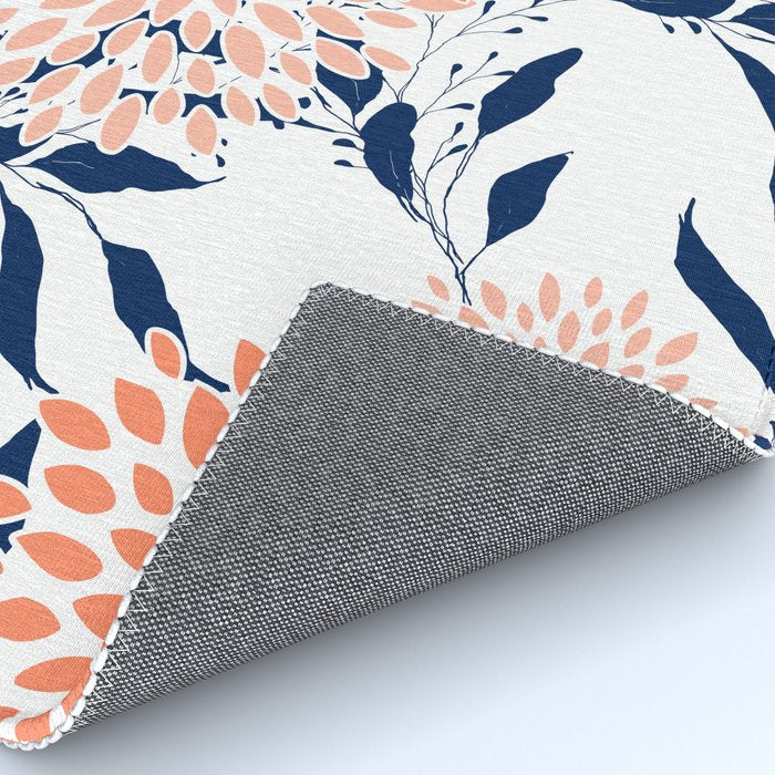 Floral Prints and Leaves, White, Coral and Navy Rug Gallery Image 4