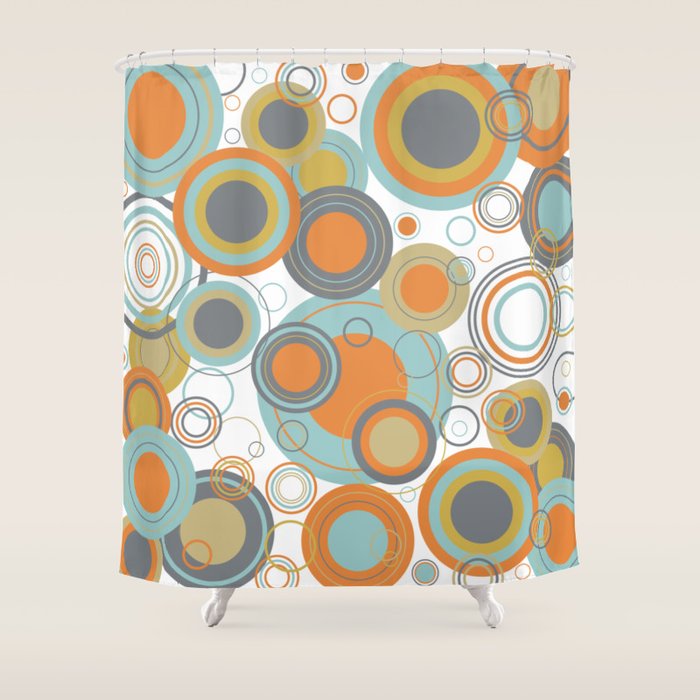 Retro Mid Century Modern Circles Geometric Bubbles Pattern Shower Curtain Gallery Image 1
