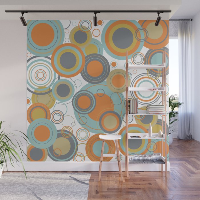 Retro Mid Century Modern Circles Geometric Bubbles Pattern Wall Mural Gallery Image 1
