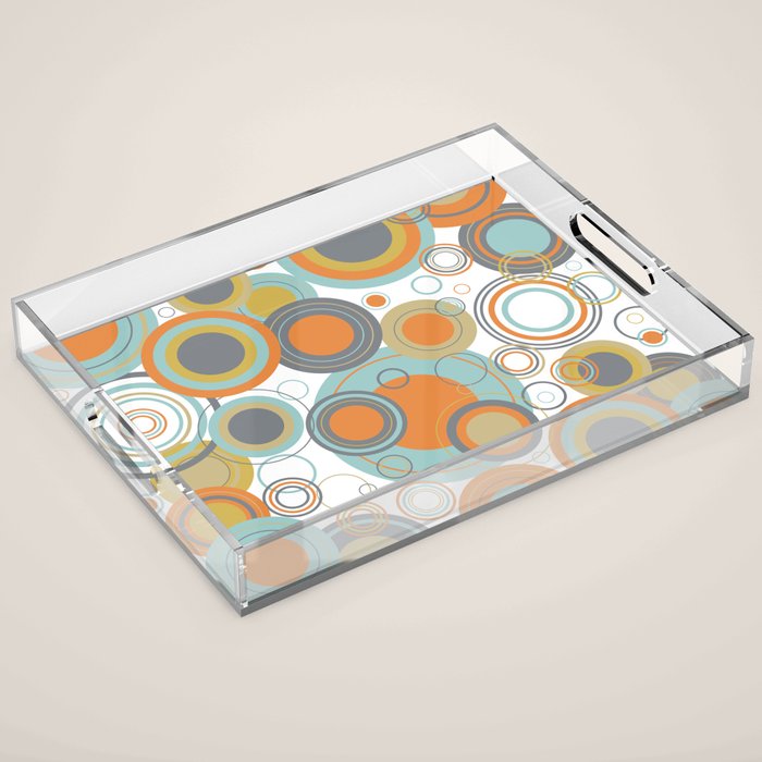 Retro Mid Century Modern Circles Geometric Bubbles Pattern Acrylic Tray Gallery Image 1