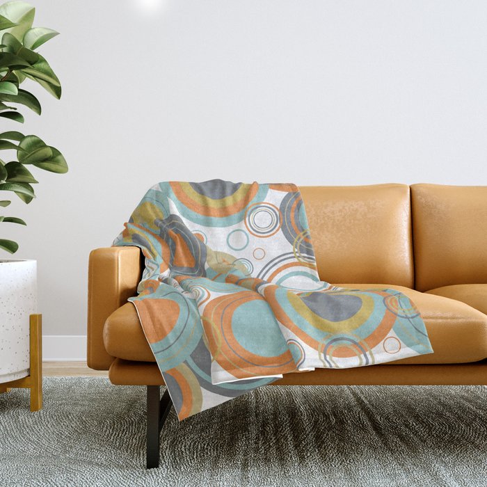 Retro Mid Century Modern Circles Geometric Bubbles Pattern Throw Blanket Gallery Image 1