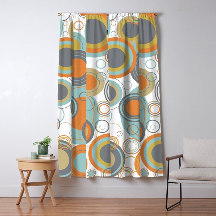 Retro Mid Century Modern Circles Geometric Bubbles Pattern Window Curtain Gallery Image 5