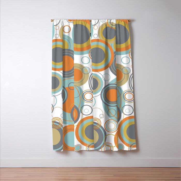 Retro Mid Century Modern Circles Geometric Bubbles Pattern Window Curtain Gallery Image 3