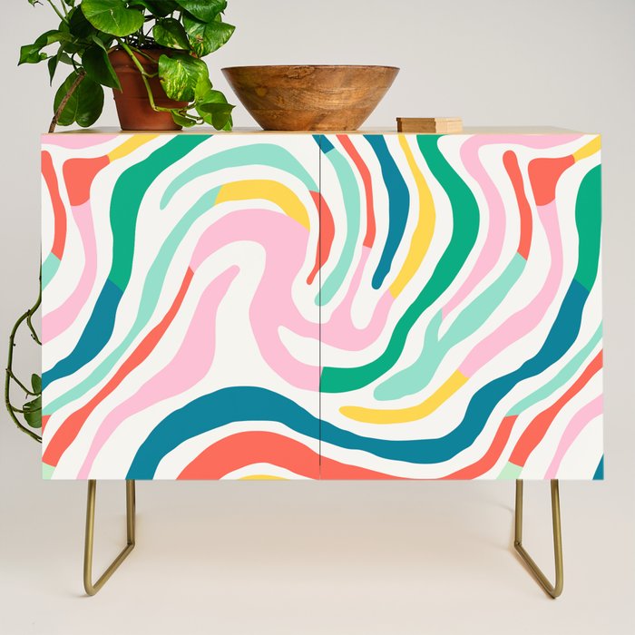 Colorful abstract stripe line art pattern Credenza Gallery Image 1
