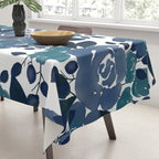 Watercolor navy blue mauve green blue roses flowers Tablecloth Gallery Image 3