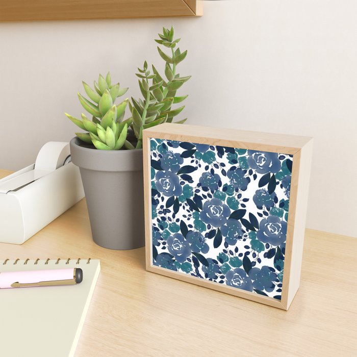 Watercolor navy blue mauve green blue roses flowers Mini Art Print Gallery Image 2