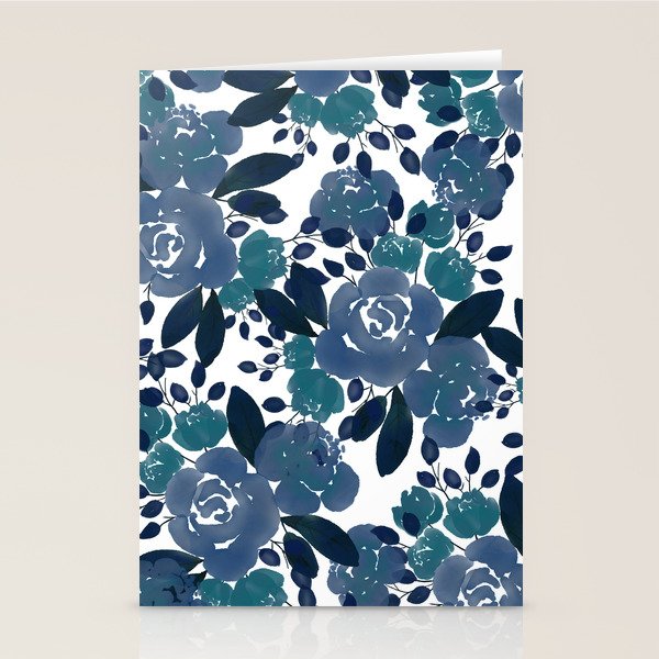 Watercolor navy blue mauve green blue roses flowers Stationery Card Gallery Image 2