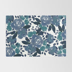 Watercolor navy blue mauve green blue roses flowers Rug Gallery Image 2