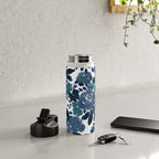 Watercolor navy blue mauve green blue roses flowers Water Bottle Gallery Image 4