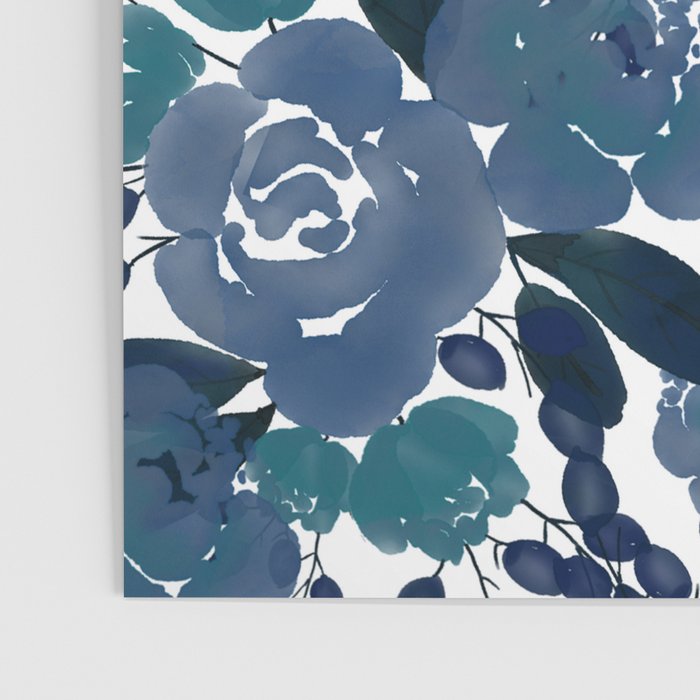 Watercolor navy blue mauve green blue roses flowers Poster Gallery Image 3