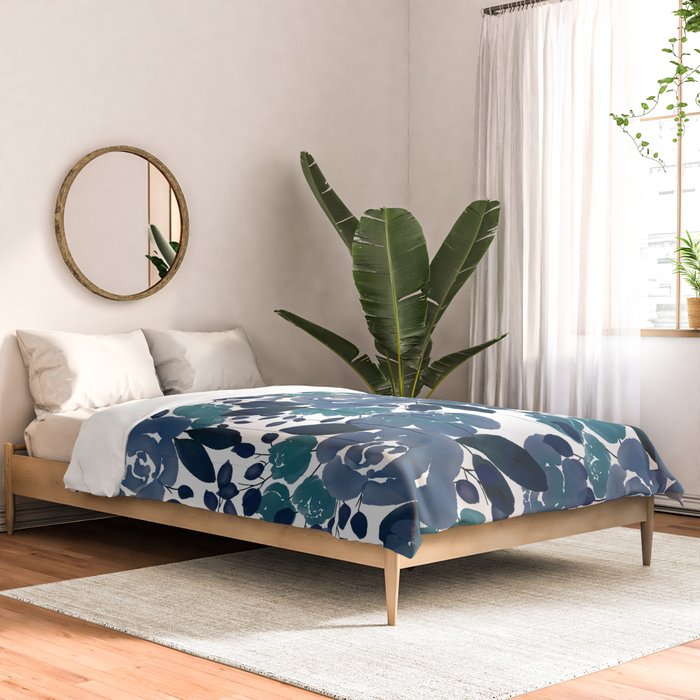Watercolor navy blue mauve green blue roses flowers Comforter Gallery Image 2