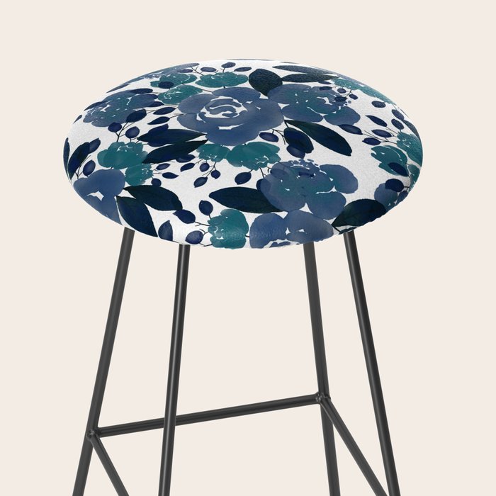 Watercolor navy blue mauve green blue roses flowers Stool Gallery Image 2