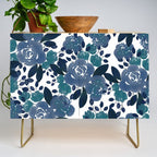Watercolor navy blue mauve green blue roses flowers Credenza Gallery Image 1