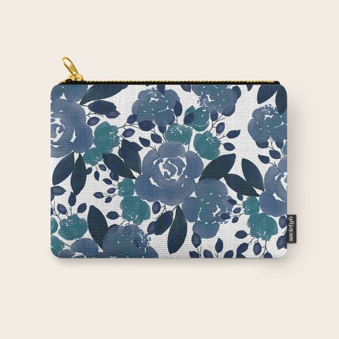 Watercolor navy blue mauve green blue roses flowers Carry All Pouch Gallery Image 1