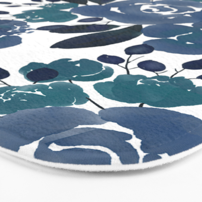 Watercolor navy blue mauve green blue roses flowers Bath Mat Gallery Image 3