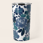 Watercolor navy blue mauve green blue roses flowers Travel Mug Gallery Image 1