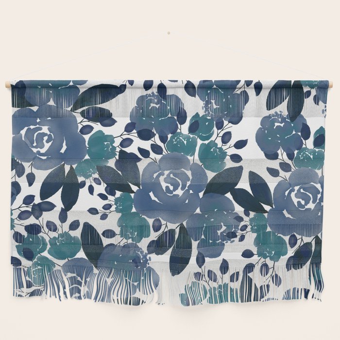 Watercolor navy blue mauve green blue roses flowers Wall Hanging Gallery Image 1