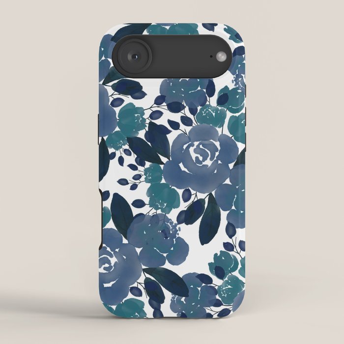 Watercolor navy blue mauve green blue roses flowers iPhone Case Gallery Image 2