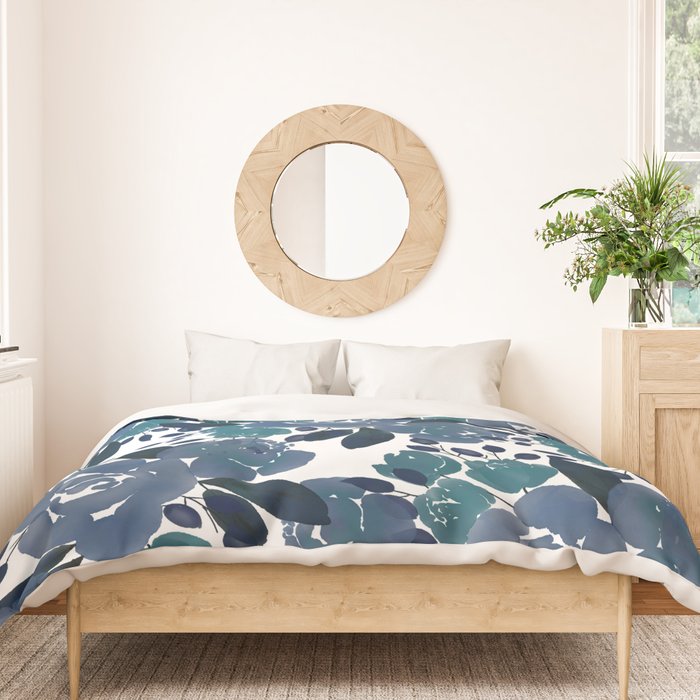 Watercolor navy blue mauve green blue roses flowers Duvet Cover Gallery Image 3