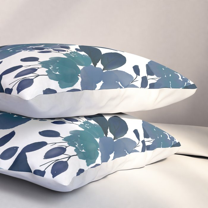 Watercolor navy blue mauve green blue roses flowers Pillow Sham Gallery Image 3