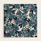 Watercolor navy blue mauve green blue roses flowers Wood Wall Art Gallery Image 1