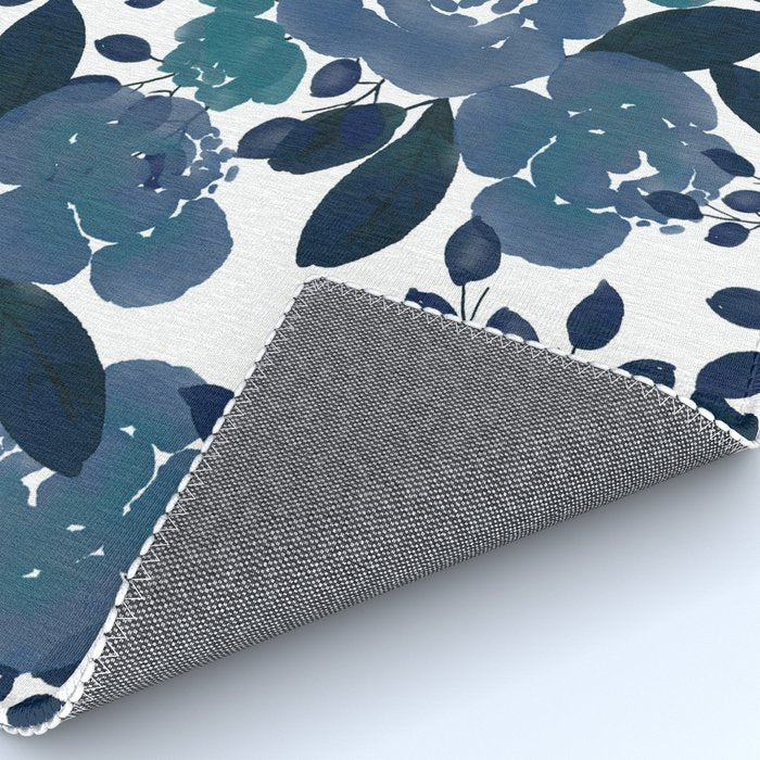 Watercolor navy blue mauve green blue roses flowers Rug Gallery Image 4