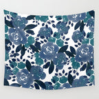 Watercolor navy blue mauve green blue roses flowers Wall Tapestry Gallery Image 4