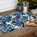 Watercolor navy blue mauve green blue roses flowers Outdoor Rug Gallery Image 2