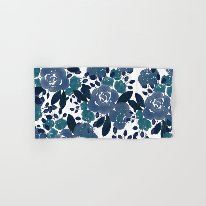 Watercolor navy blue mauve green blue roses flowers Bath Towel Gallery Image 1
