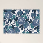 Watercolor navy blue mauve green blue roses flowers Welcome Mat Gallery Image 1