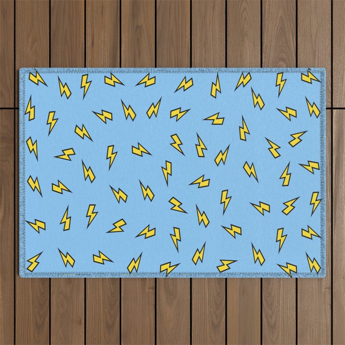 Yellow Lightning Bolt on Bright Blue Outdoor Rug Gallery Image 1