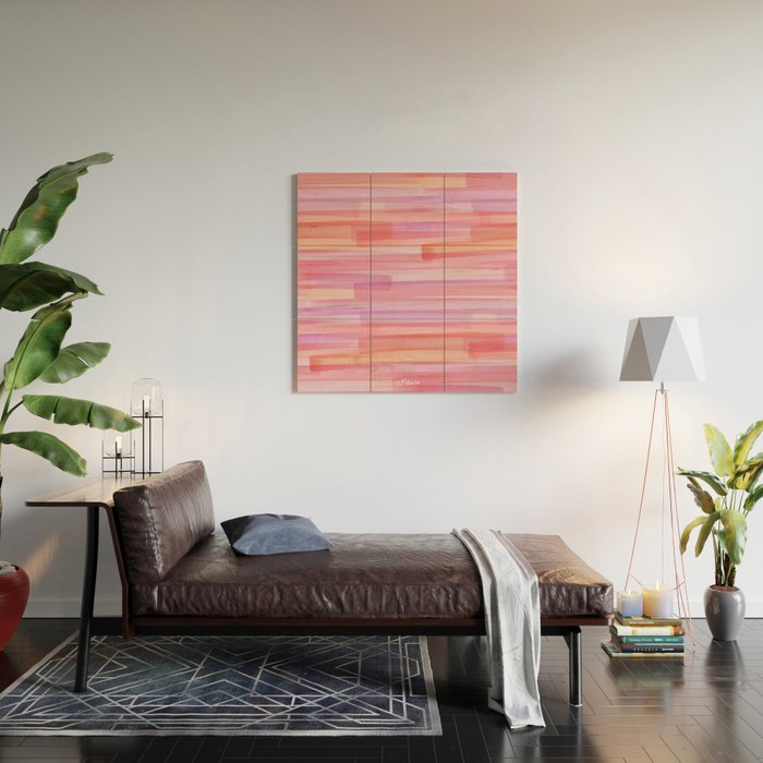 Abstract Watercolor Waves in Pink Sunset Wood Wall Art Gallery Image 2