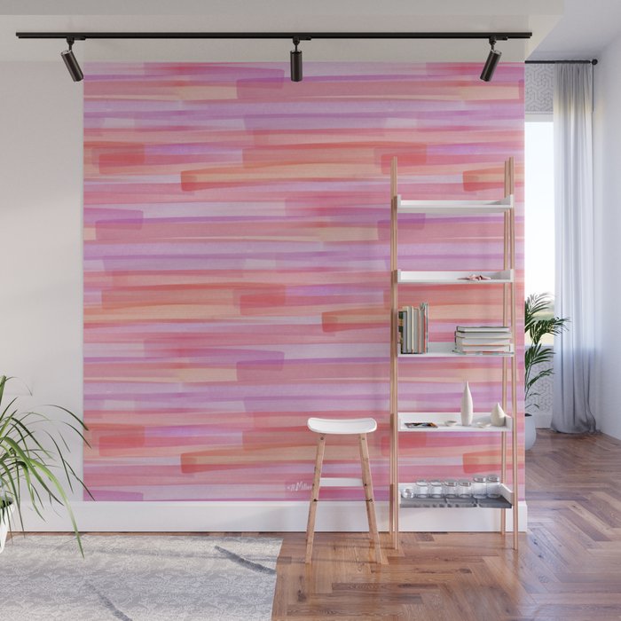 Abstract Watercolor Waves in Pink Sunset Wall Mural Gallery Image 1