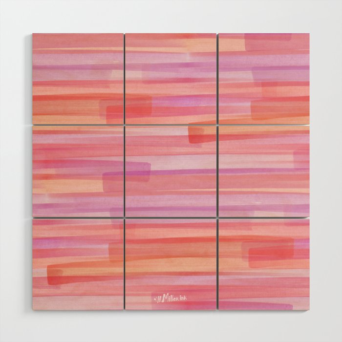 Abstract Watercolor Waves in Pink Sunset Wood Wall Art Gallery Image 1