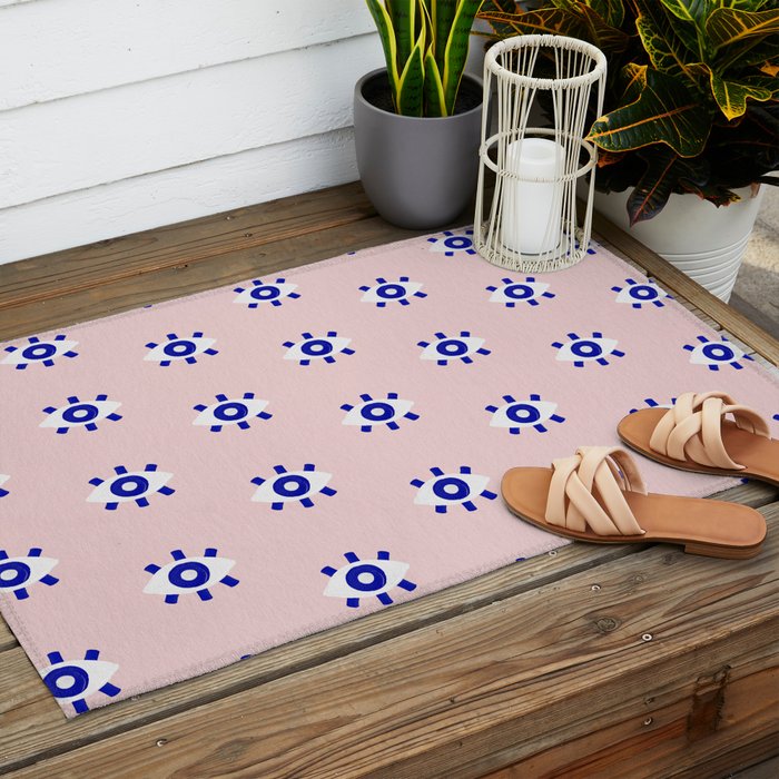 Evil Eye Dots - Navy & Blush Palette Outdoor Rug Gallery Image 2