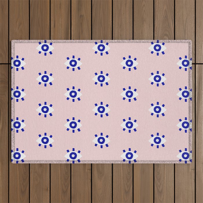 Evil Eye Dots - Navy & Blush Palette Outdoor Rug Gallery Image 1