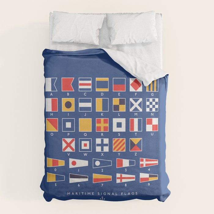 Maritime Nautical Signal Flags Chart - Navy Duvet Cover Gallery Image 1