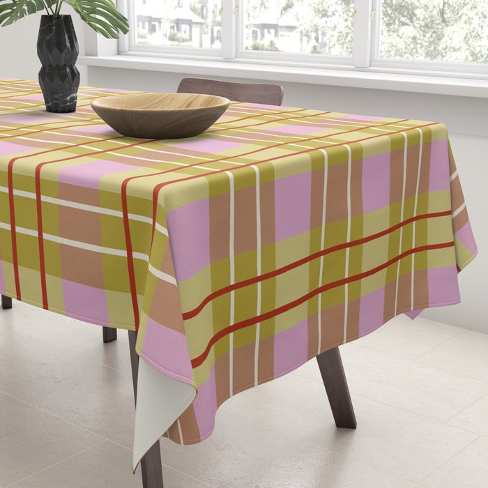 Modern Pastel Plaid Pattern  Soft Pink Olive and Beige Tartan Tablecloth Gallery Image 3