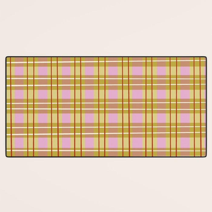 Modern Pastel Plaid Pattern  Soft Pink Olive and Beige Tartan Desk Mat Gallery Image 3