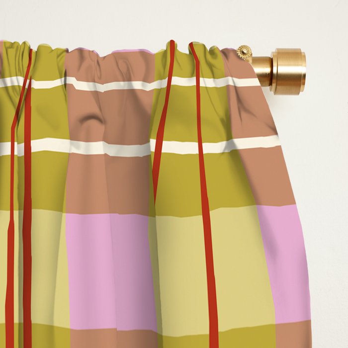 Modern Pastel Plaid Pattern  Soft Pink Olive and Beige Tartan Window Curtain Gallery Image 2