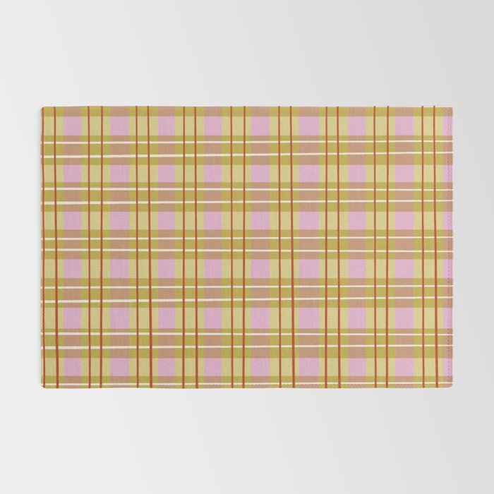 Modern Pastel Plaid Pattern  Soft Pink Olive and Beige Tartan Rug Gallery Image 2