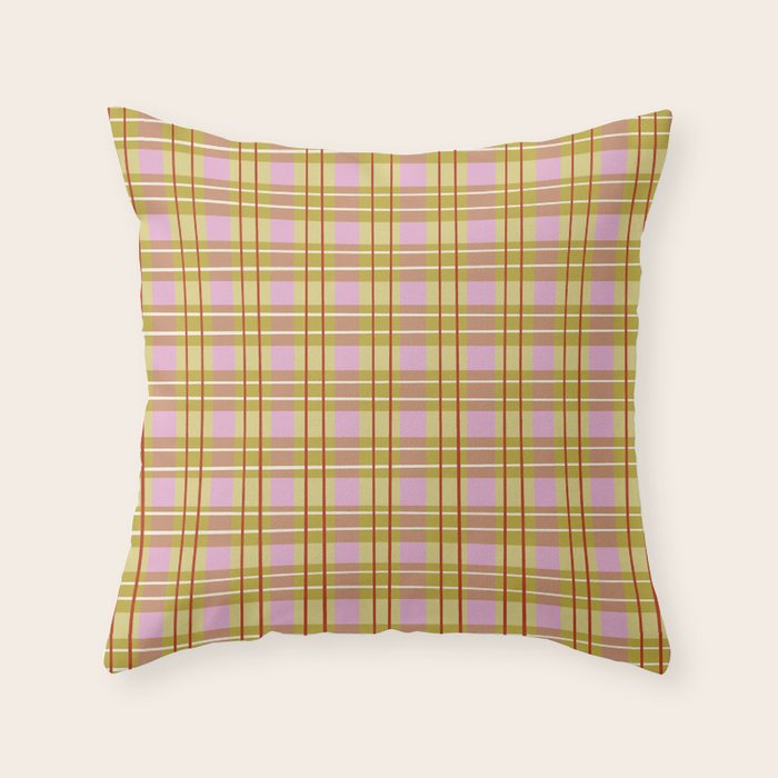 Modern Pastel Plaid Pattern  Soft Pink Olive and Beige Tartan Throw Pillow Gallery Image 6