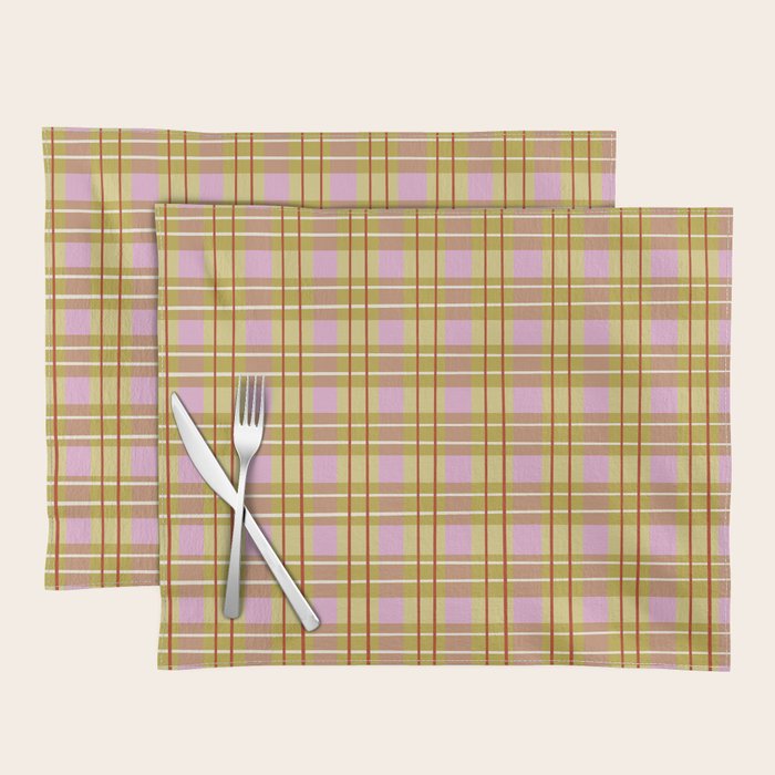 Modern Pastel Plaid Pattern  Soft Pink Olive and Beige Tartan Placemat Gallery Image 1