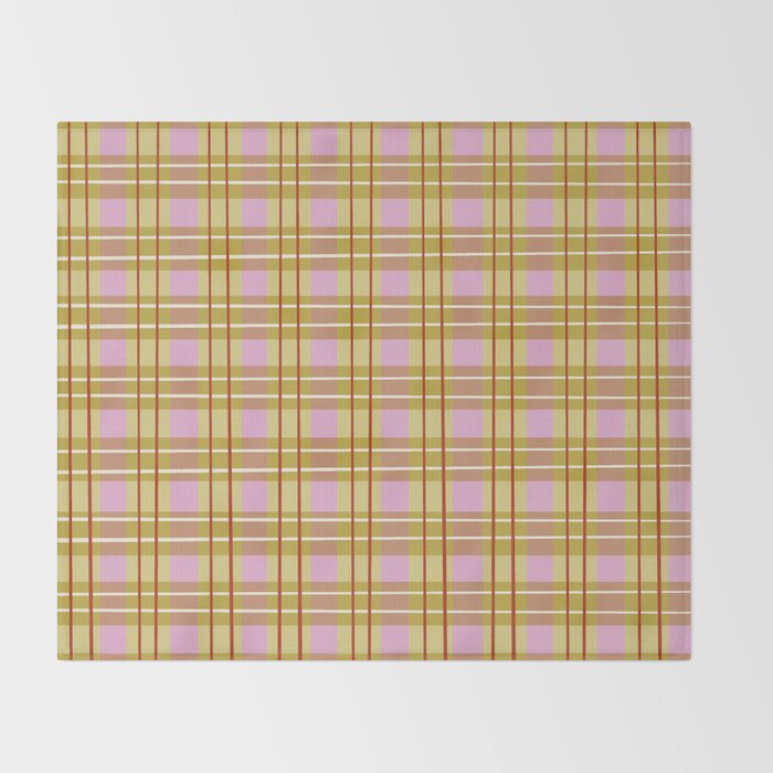 Modern Pastel Plaid Pattern  Soft Pink Olive and Beige Tartan Throw Blanket Gallery Image 2