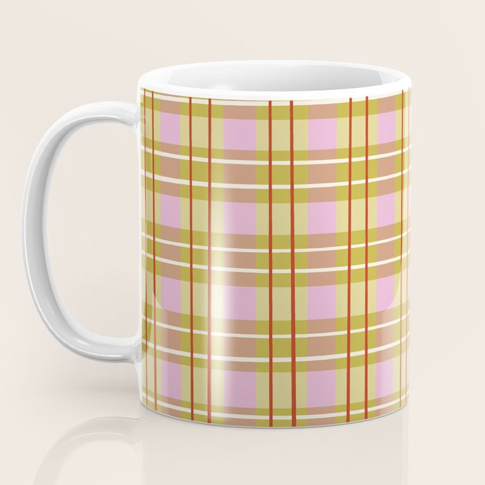 Modern Pastel Plaid Pattern  Soft Pink Olive and Beige Tartan Coffee Mug Gallery Image 3
