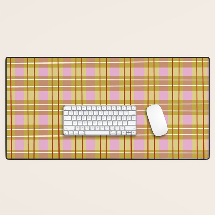 Modern Pastel Plaid Pattern  Soft Pink Olive and Beige Tartan Desk Mat Gallery Image 1
