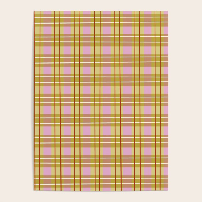 Modern Pastel Plaid Pattern  Soft Pink Olive and Beige Tartan Poster Gallery Image 4